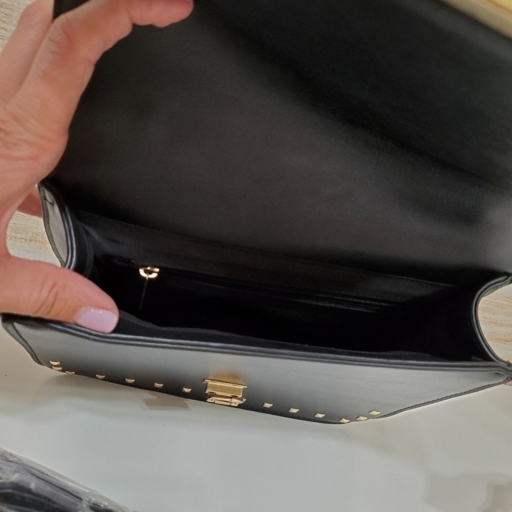 HANNA Grace Black With Gold Stud Trim Shoulder Purse Handbag - Picture 9 of 9